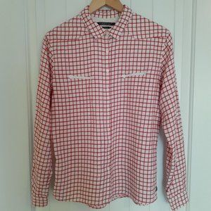 Maison Scotch Red & White Check Pioneer Button Up Long Sleeve Linen Blend Size M